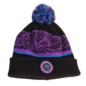 Mammoth Mountain California Beanie Hat Pom Pom Purple Turquoise Black One Size